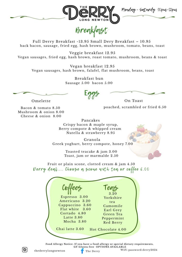Omelette, pancakes, and toast choices