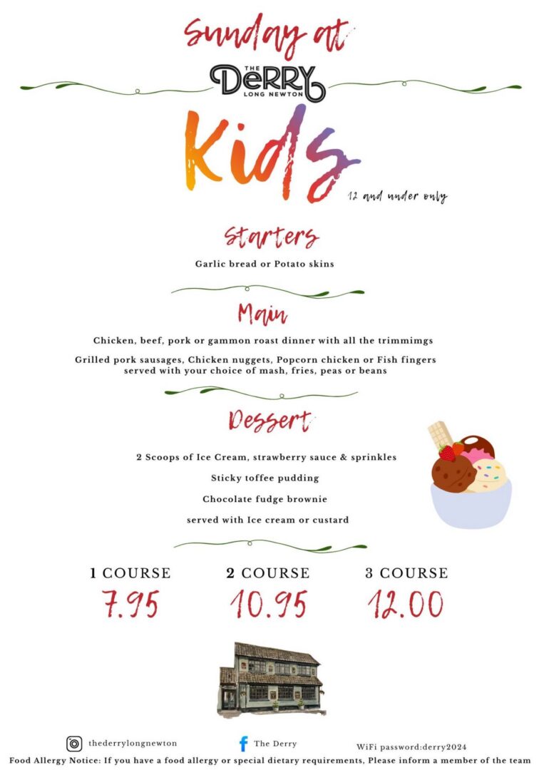 Starters, mains, desserts for kids