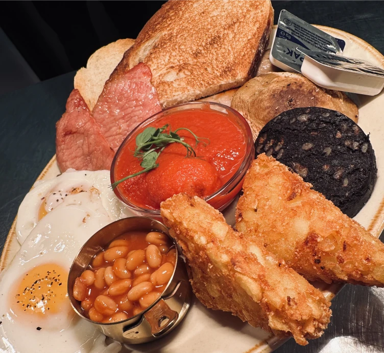 Hearty breakfast with eggs and toast