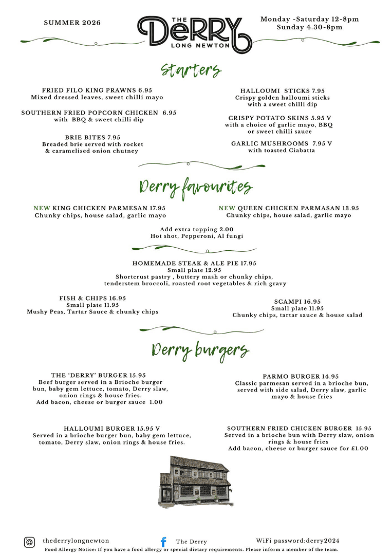 The Derry Long Newton summer menu